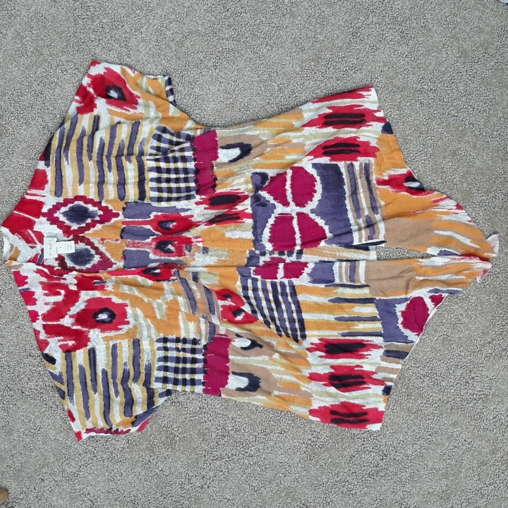 Chico's Short Sleeve Multicolor Lightweight Open Front Cardigan Size M/8